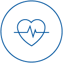 Icon of a heartbeat symbol on a heart within a circle