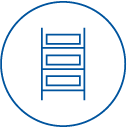 Icon of a storage shelf within a circle