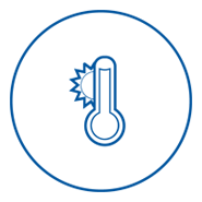 Icon of a thermometer with a sun symbol depicitng heat pumps